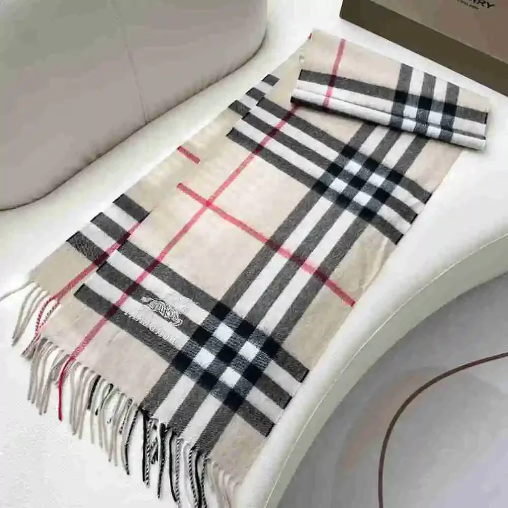 Burberry Classic Plaid Embroidered Logo Long Scarf